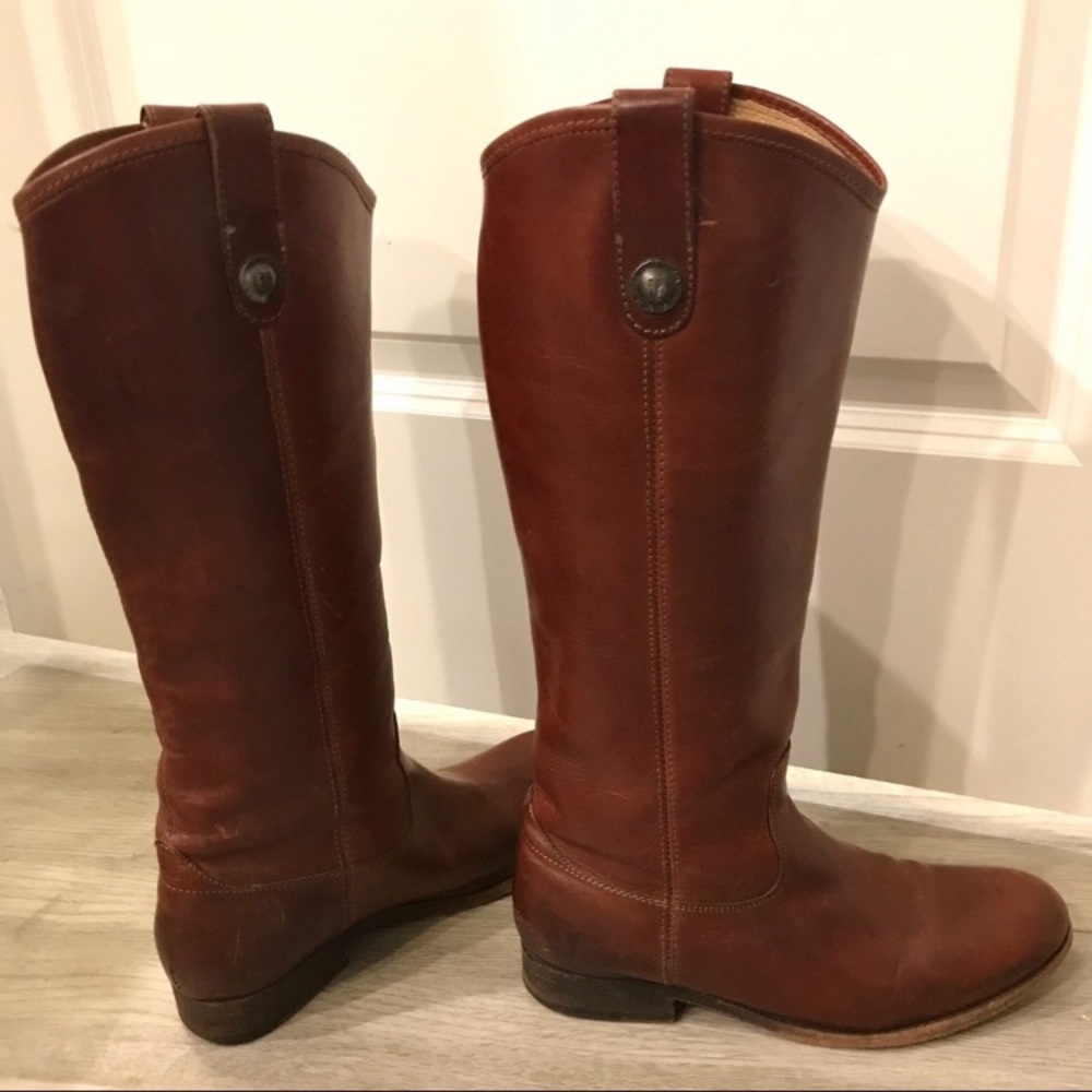 Frye Melissa Button Cognac Leather Knee High Boot
